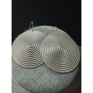 Silver Tone Medallion Disc Earrings Dangle Drop Pierced Geometric City Boho